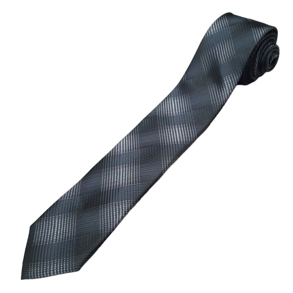 Little Black Tie Necktie Mens 2.5 Gray Plaid Skinny Polyester‎ LBT